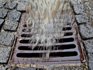Rain water running into storm sewer